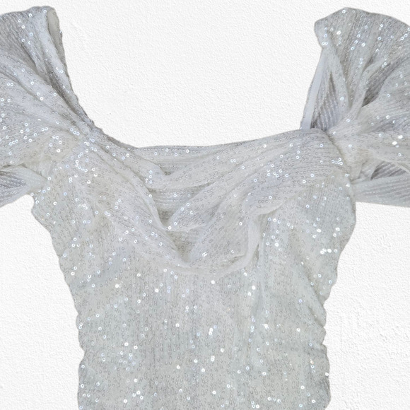 Hello Molly Frequent The Club White Sequin Off-Shoulder Mini Dress Size Small - Picture 3 of 9